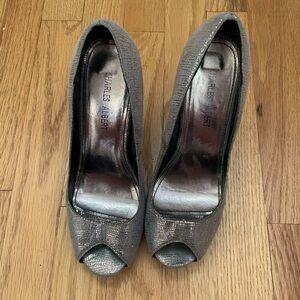 Charles Albert Peep Toe Heels Metallic & Rose Gold